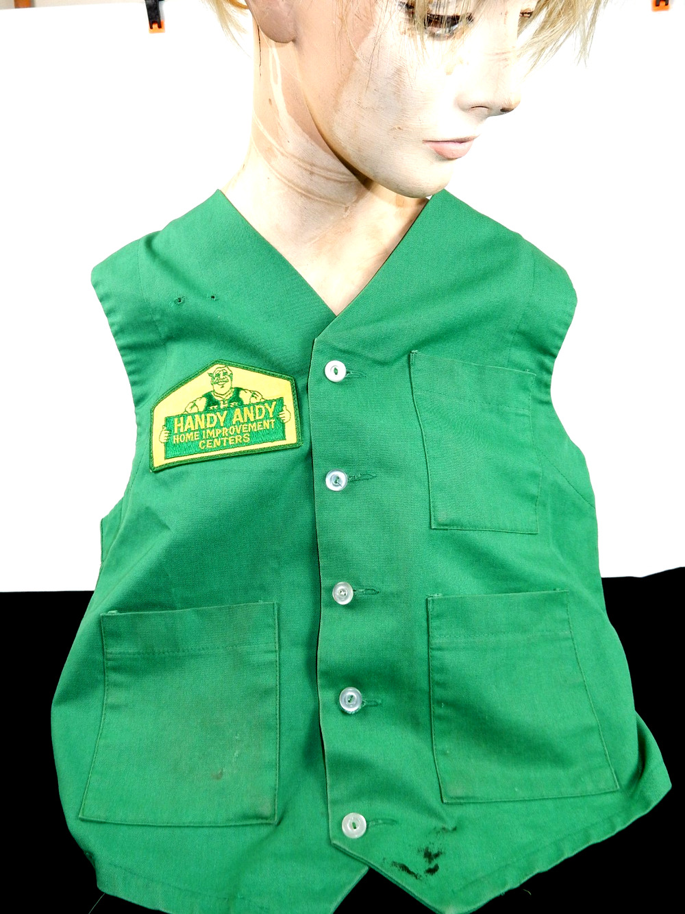 Vintage 80s-90s Handy Andy Employee Vest Green Button Front Store Uniform